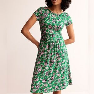 Boden Petite Green Pink Floral Jersey Knit Short Sleeve Amelie Printed Dress